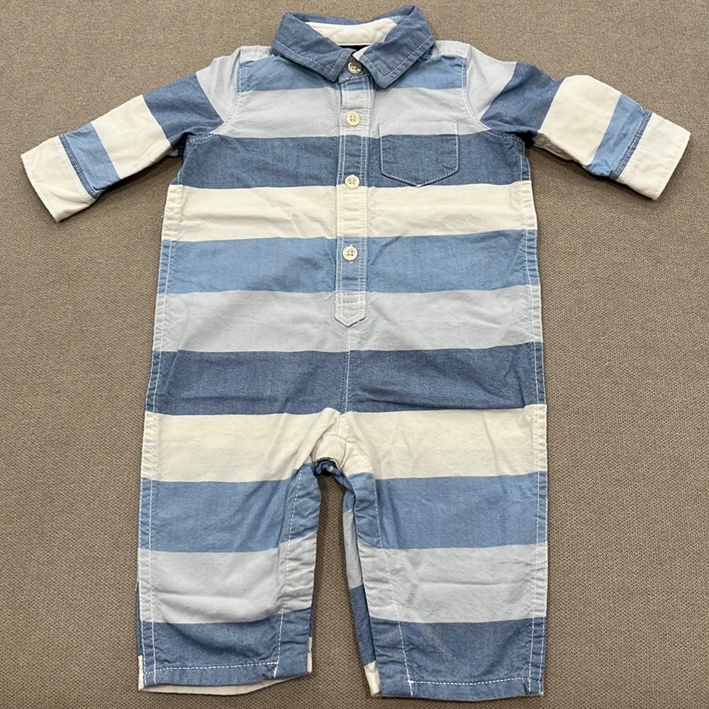 Striped Blue and White Baby Romper